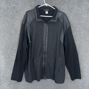 Torras Jacket Mens 50 XXL Black Wool Cashmere Leather Trim Knit Full Zip Bomber